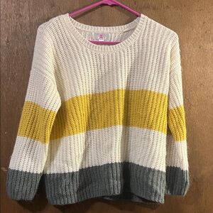 Striped Knit Women's Sweater - White, Yellow, and Gray